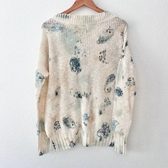 Pilcro Anthro Slouchy V-Neck Sweater Small Oversized Ivory Floral Bohemian - Picture 7 of 7